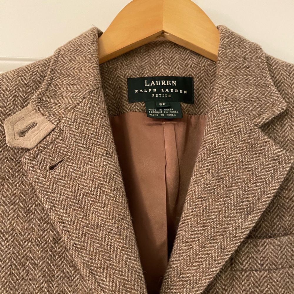 Lauren Ralph Lauren Petite Tan Herringbone Blazer